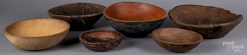 Six turned wood bowls