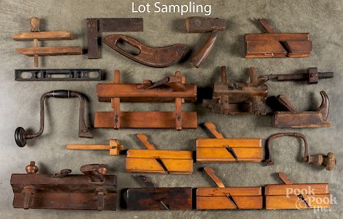 Large collection of antique wood planes and tools