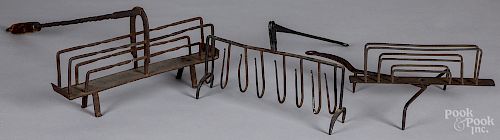 Three wrought iron toasters or roasters