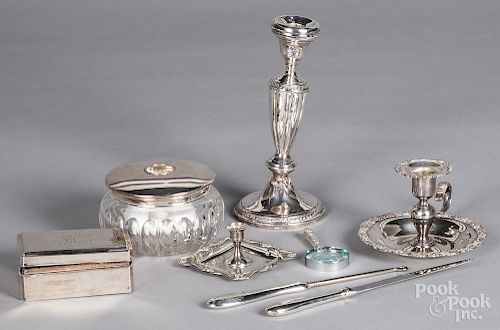 Sterling silver mounted and weighted table articles