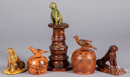 Five pieces of contemporary redware