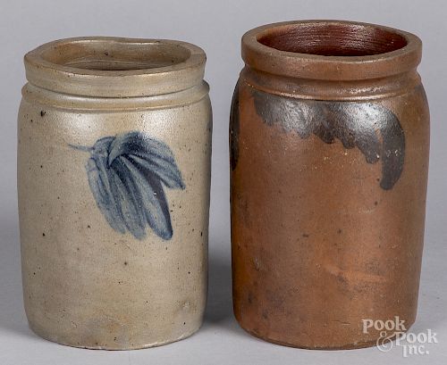 Two Pennsylvania or Virginia stoneware crocks