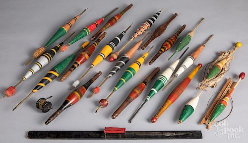 Collection of early painted wood and cork bobbers