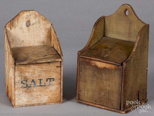 Two painted pine salt boxes