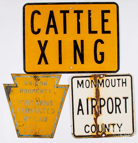 Six porcelain and tin road signs