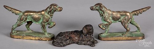 Pair of cast brass pointer dog bookends, etc.