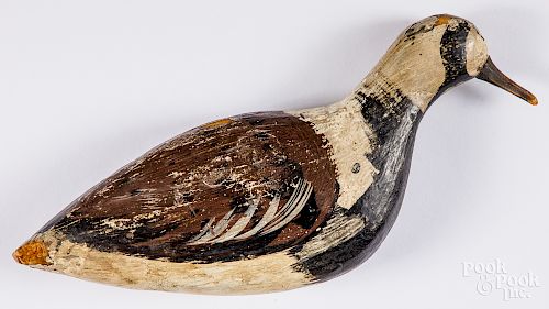 Carved and painted shorebird decoy