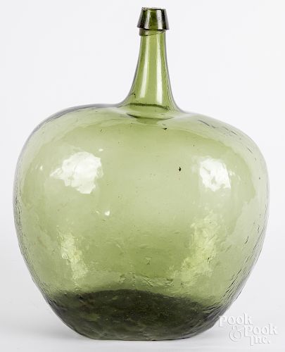 Large olive blown glass chestnut bottle