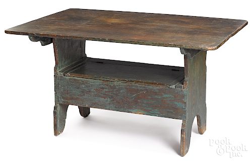 Painted pine and oak bench table