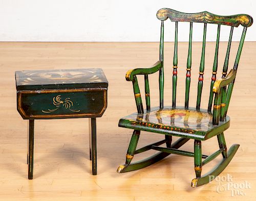 Peter Ompir painted child's rocking chair, etc.