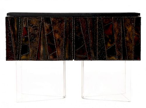 A PAUL EVANS WELDED FRONT CABINET WITH ENAMELS