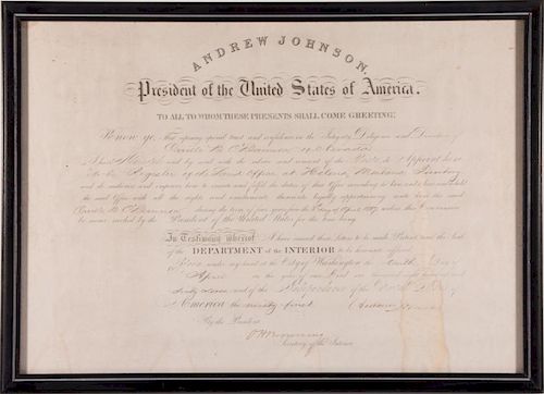 An 1867 award by president Andrew Johnson.