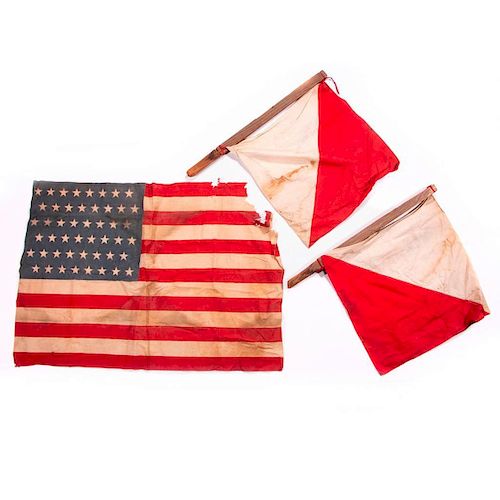 Vintage American flag and Boy Scout semaphore flags.