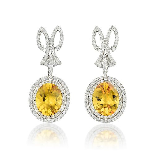 A Pair of Yellow Sapphire Drop Earrings