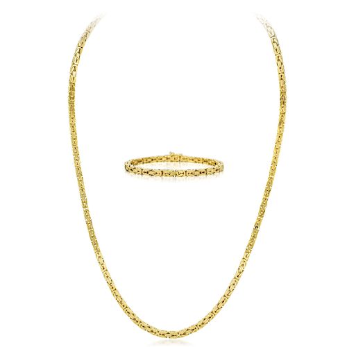 A Gold Parisian Wheat Chain Necklace and Bracelet Set, Italian