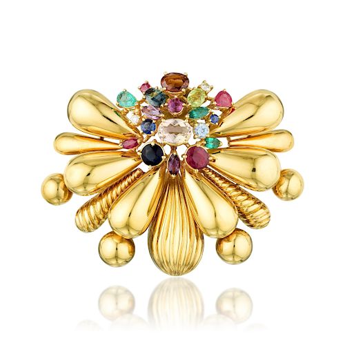 A Gold Multi-Colored Gemstone Clip/Pendant, Italian