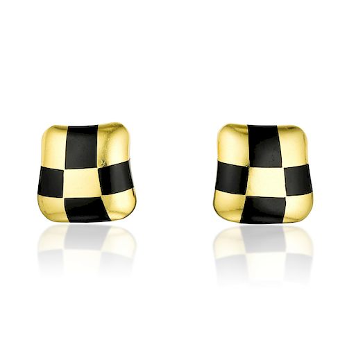 Angela Cummings Gold and Black Jade Checkerboard Earrings