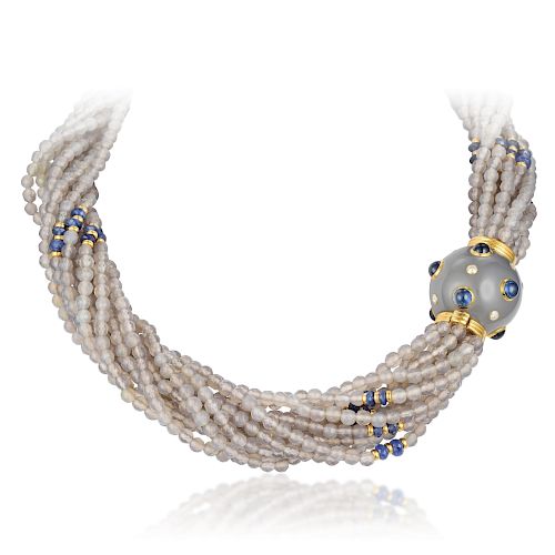 Trianon Gray Quartz Sapphire and Diamond Necklace