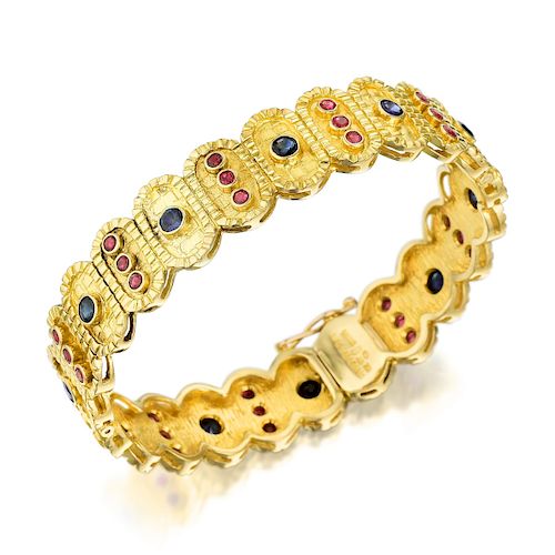Lalaounis Sapphire and Ruby Bangle Bracelet