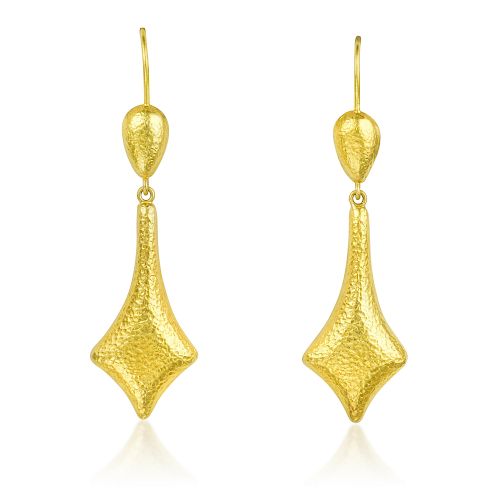 Lalaounis Hammered Gold Drop Earrings