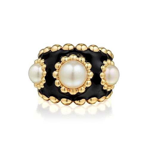 Chanel Enamel Cultured Pearl Ring
