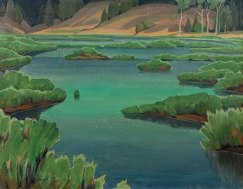 Oscar Brousse Jacobson, (Swedish/American, 1882-1966), Marsh Landscape, 1940