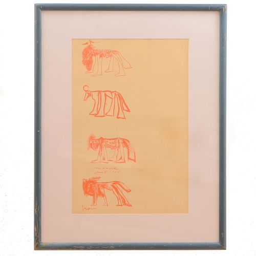 José Luis Cuevas. "Four sketch of animals". Firmada y fechada '68 en el ángulo inferior derecho. Litografía 5/100.