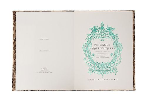 Carpeta con: Poemas de Walt Whitman. Madrid: Ediciones de la Mota, 1978. 59 p. Con una colección de 13 ilustraciones fuera de texto.