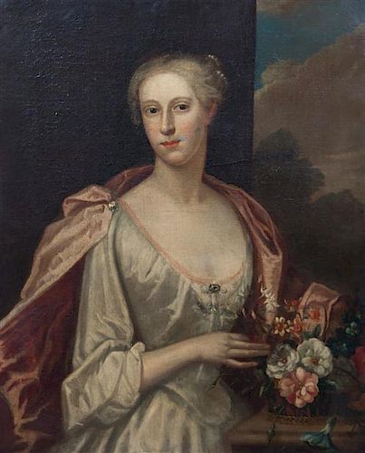 Circle of Joseph Highmore, (British, 1692-1780), Portrait of a Lady with Flowers