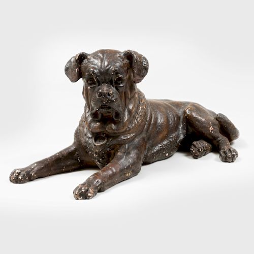 Painted Composition Model of a Recumbent Hound