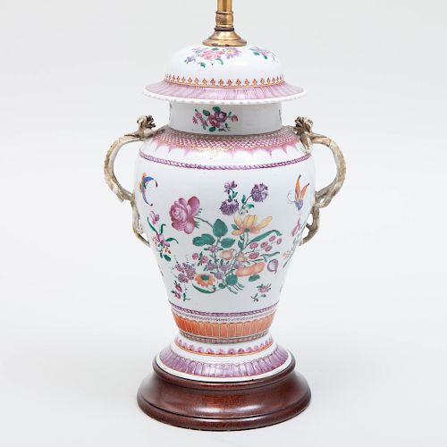 Chinese Export Porcelain Style Vase and Cover Mounted as a Lamp