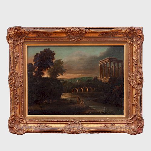 European School: Classical Landscape with Figures and Ruins