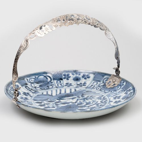 Dutch Silver-Mounted Japanese Porcelain Blue and White 'Arita' Dish