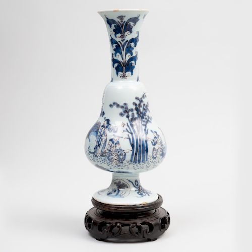 Dutch Delft Blue and White and Manganese Pear Shaped Vase