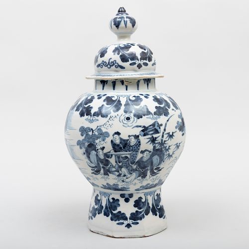 Dutch Delft Blue and White Baluster Vase and Cover