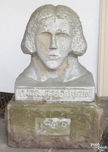 West Virginia carved stone bust of Thomas Jefferson, dated 1932, by Otis Shinn, 22 1/2'' h.