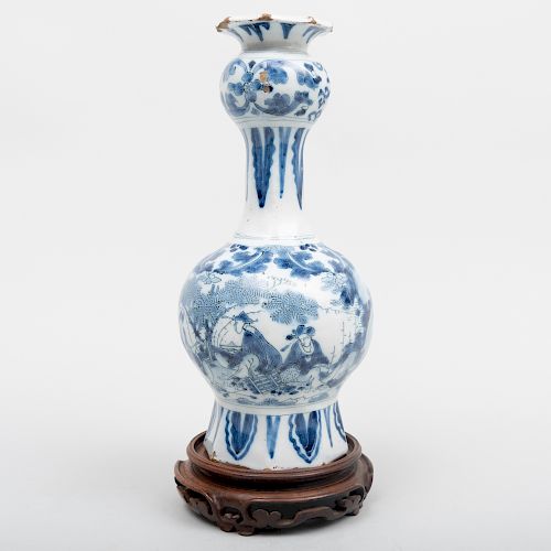 Dutch Delft Blue and White Octagonal Bottle Vase