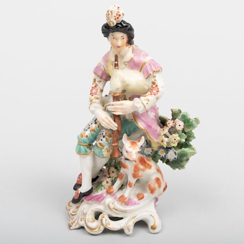 Derby Porcelain Figure of a Seated Bagpiper