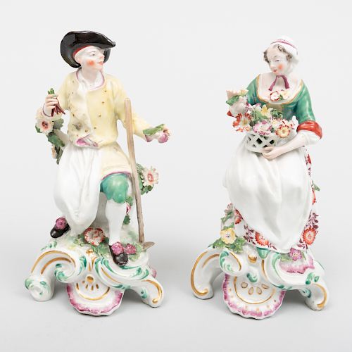 Pair of Derby Porcelain Figures of a Flower Girl and a Gardener