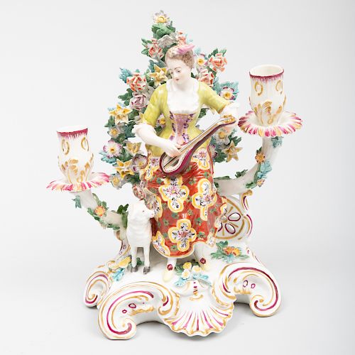 Chelsea Porcelain Figural Two-Light Candelabra 'The Shepherdess'
