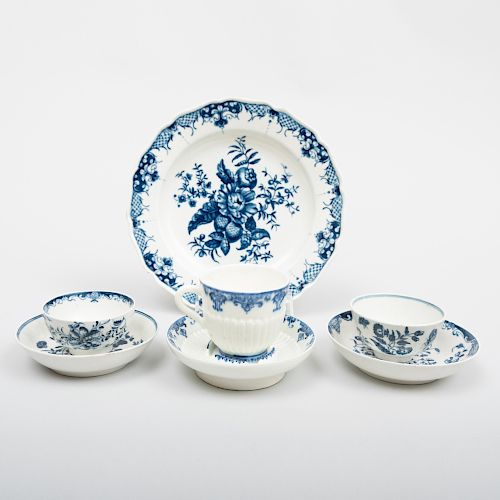 Group of Worcester Blue and White Porcelain Wares