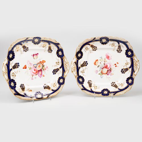 Pair of English Porcelain Shaped Square Plates