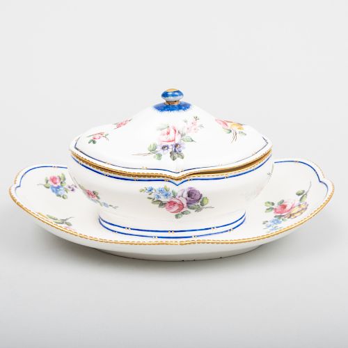 Sèvres Porcelain Oval Sugar Bowl and Cover on a Fixed Stand