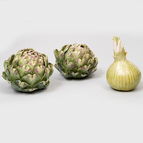 Group of Three Lady Anne Gordon Painted Porcelain Models of Vegetables 