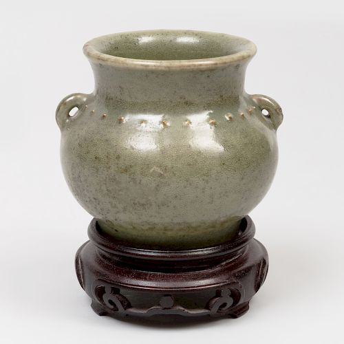 Small Chinese Porcelain Olive Green Glazed Jar