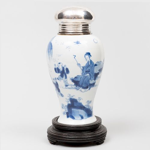 Chinese Porcelain Transitional Vase with Later Dutch Silver Mount