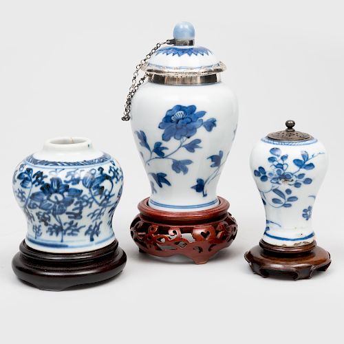Three Miniature Chinese Porcelain Blue and White Vessels 