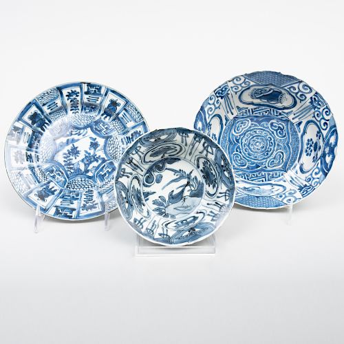 Three Chinese Porcelain Blue and White 'Kraak' Wares