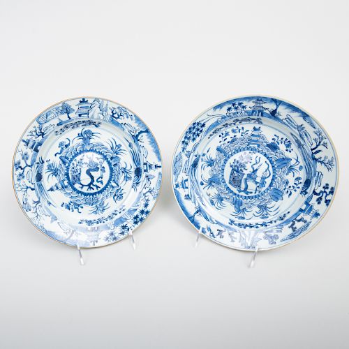 Two Chinese Export Porcelain Blue and White Dishes