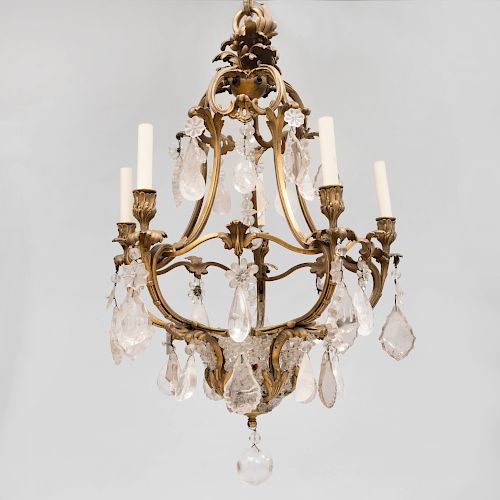 Louis XV Style Gilt-Bronze-Mounted Rock Crystal, Cut and Beaded Glass Chandelier